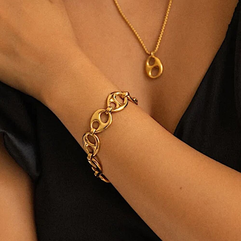 Gold 18K Mariner Pignose Chain Link Bracelet - Picture 2 of 9